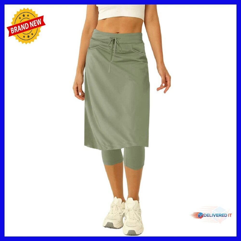 Knee Length Tennis Skirt with Built-in Leggings and Pockets